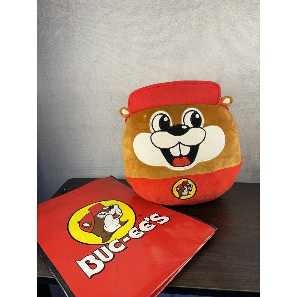 Buc-ee's Beaver Plush Pillow 17" Round 2004 Soft Squish w/ Tote Bag & Store Bag
